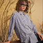 Long sleeve tunic length poplin shirt with pockets women's