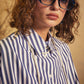 Long sleeve tunic length poplin shirt with pockets women's