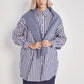 Long sleeve tunic length poplin shirt with pockets women's