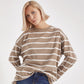 Women 100% cotton striped sweatshirt tunic length