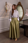 Elegant cotton maxi skirt with subtle satin sheen and hidden side pockets– high quality and perfect for special occasions. 