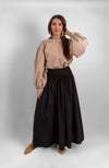 Women's pleated cotton maxi skirt in lightweight breathable fabric, modest summer fashion in black